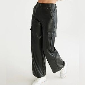 Bershka faux leather cargo pants in black - XS.